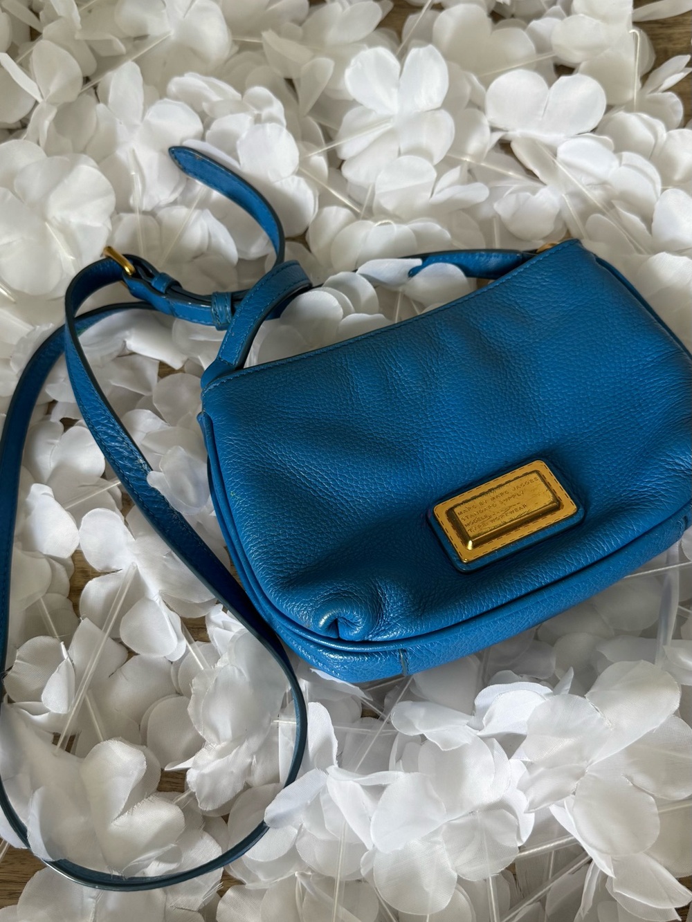Marc by Marc Jacobs Teal Blue Pebbled Leather Crossbody with Gold Plaque
